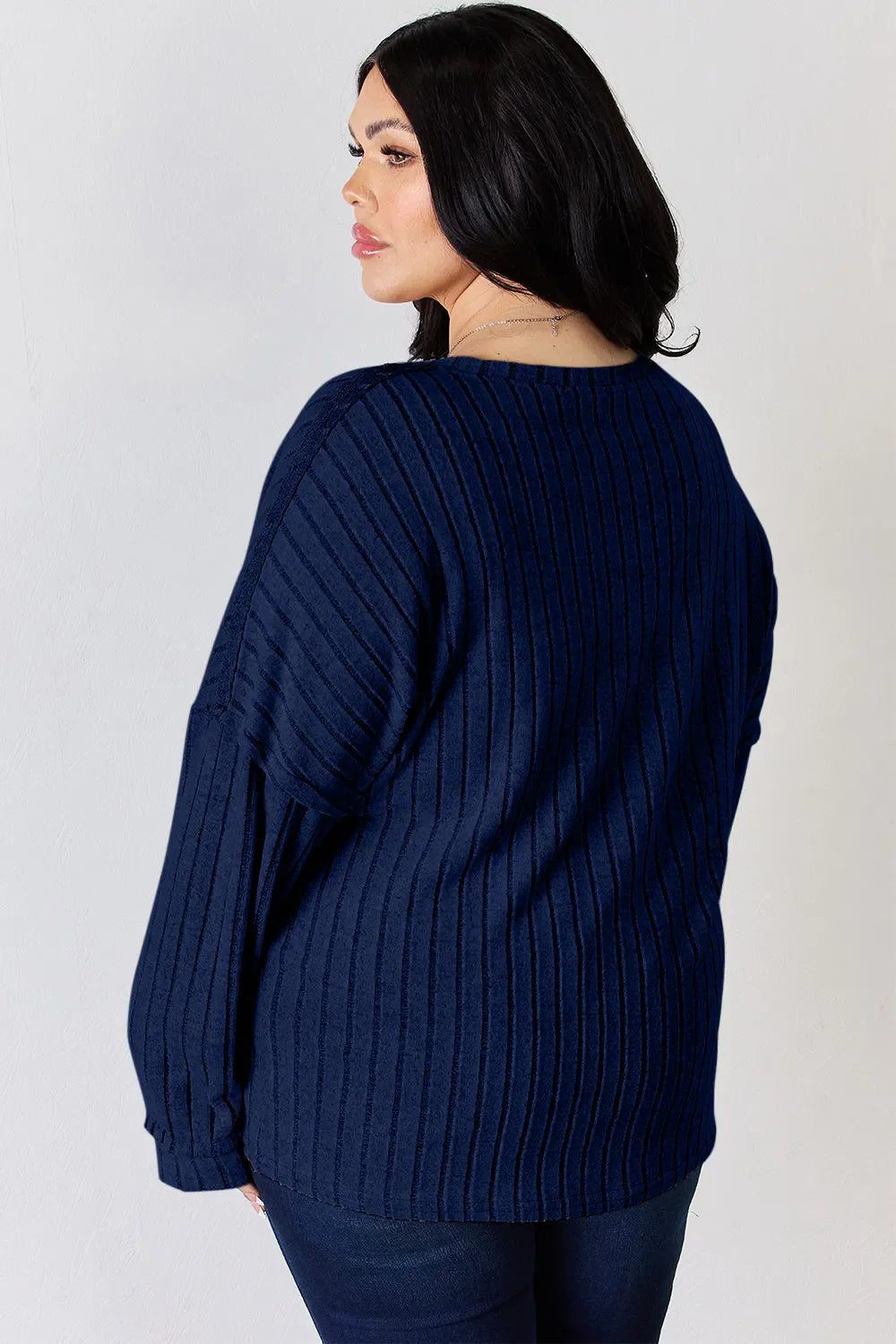 Basic Bae Full Size Ribbed Half Button Long Sleeve T-Shirt New Era Fashion LLc
