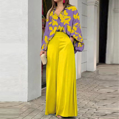 Women's Printed Shirt Wide Leg Pants Fashion Casual Set See size chart under “more details” The Fashion Celestial