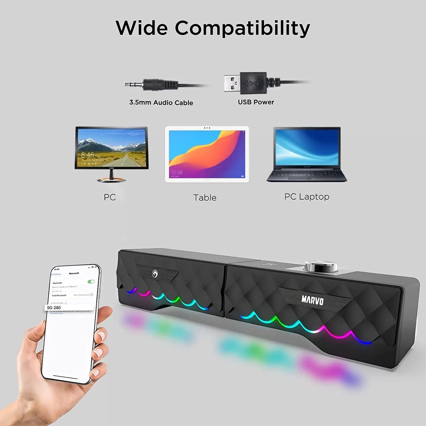 Elevate Your Audio Experience with the Marvo SG280 RGB PC Speakers - Wireless & Wired Connectivity, Touch Control, and Stunning Sound for Gaming, Movies, and Music