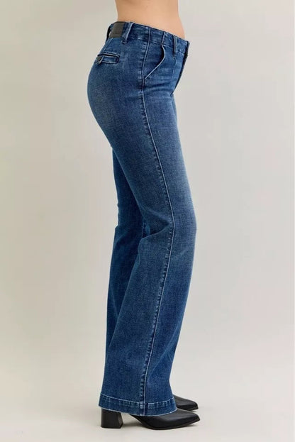 Judy Blue Full Size Mid Rise Bootcut Jeans with Welt Pockets Plus Size Garden Naked Curves