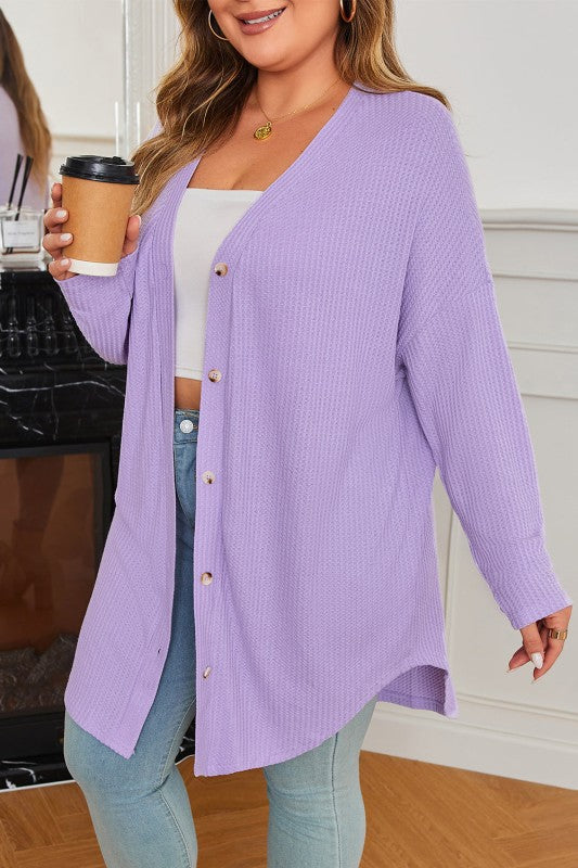 Plus Size Solid Waffle Knit Button-Front Cardigan Shop Style & More | Fresh Looks, Everyday Deals & Free Shipping