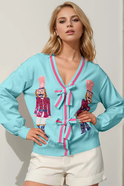 Nutcracker Sequin Bow Decor Cardigan FitiqueFit
