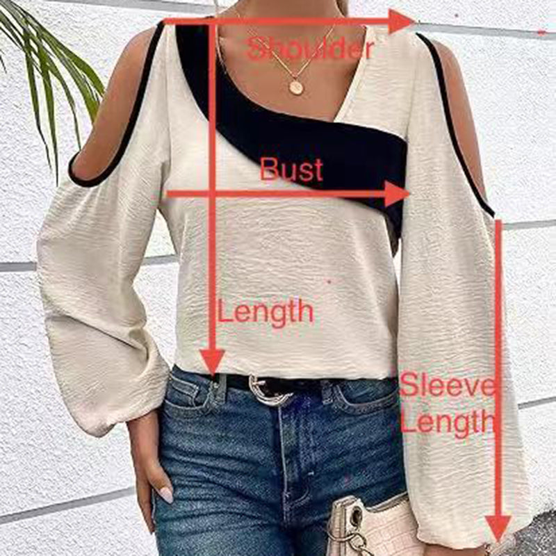 Women's Cold Shoulder Color Block Long Sleeve Tee Shirt Casual Going Out Top See size chart under “more details” The Fashion Celestial