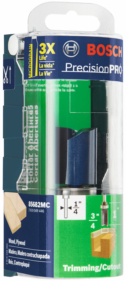 BOSCH 85682MC 3/4 In. x 1 In. Carbide-Tipped Double-Flute Top-Bearing Straight Trim Router Bit VM Hardware
