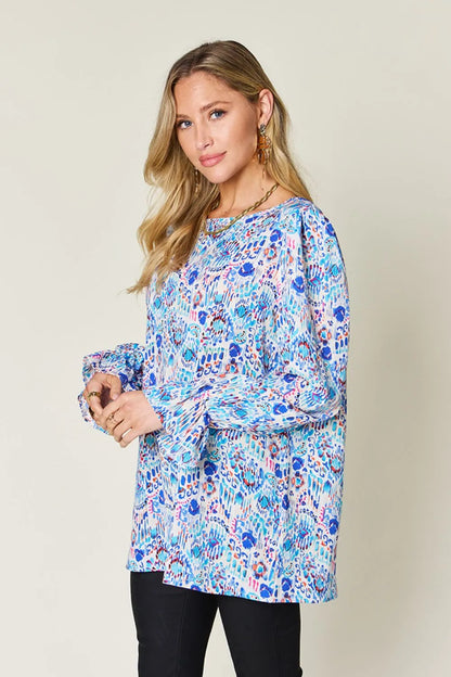 Double Take Full Size Printed Flounce Sleeve Blouse New Era Fashion LLc