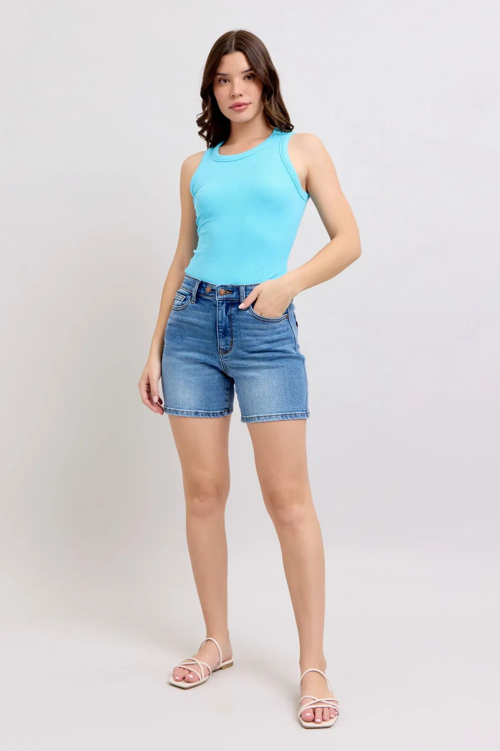 Judy Blue Full Size 2 Button Denim Shorts with Pockets Plus Size New Era Fashion LLc