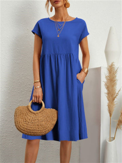 Women's Cotton Round Neck A-line Skirt Dress Grayceful LLC