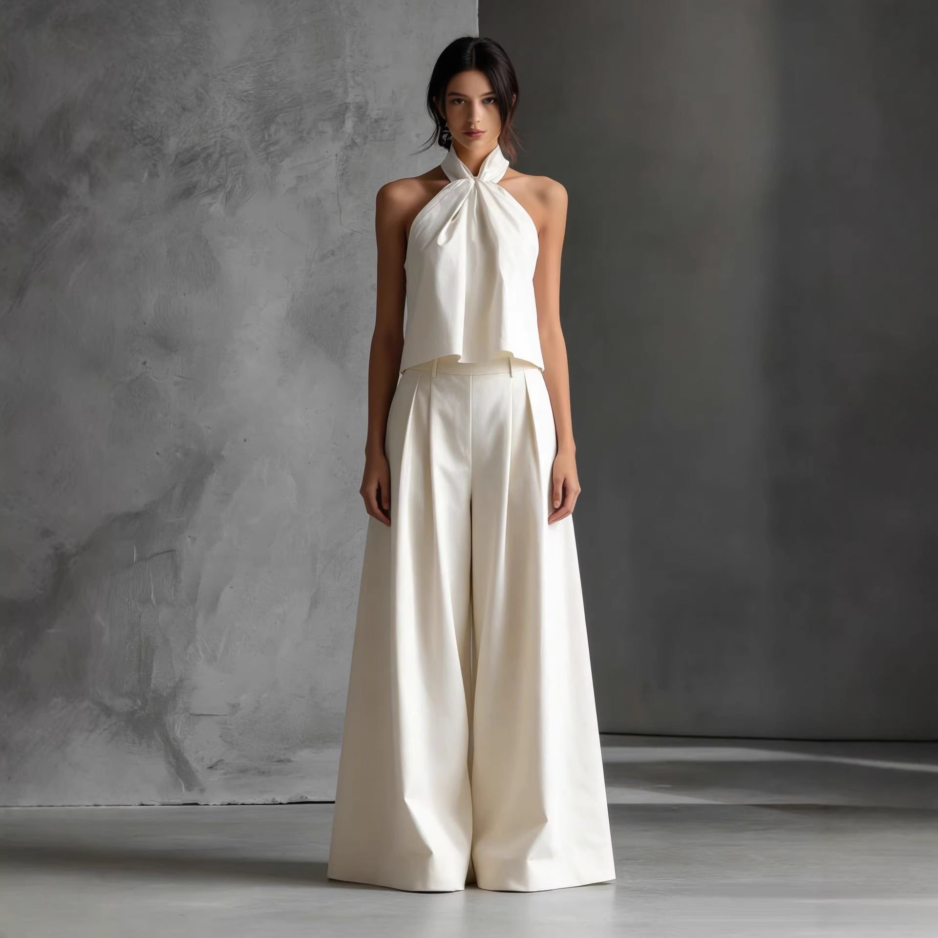 Loose-Fitting Sleeveless Top and Wide-Leg Pants Two-Piece Set. FitiqueFit