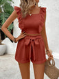 Women's Lace-Up Square-Neck Backless Tank Top & Shorts Set – 2-Piece FitiqueFit