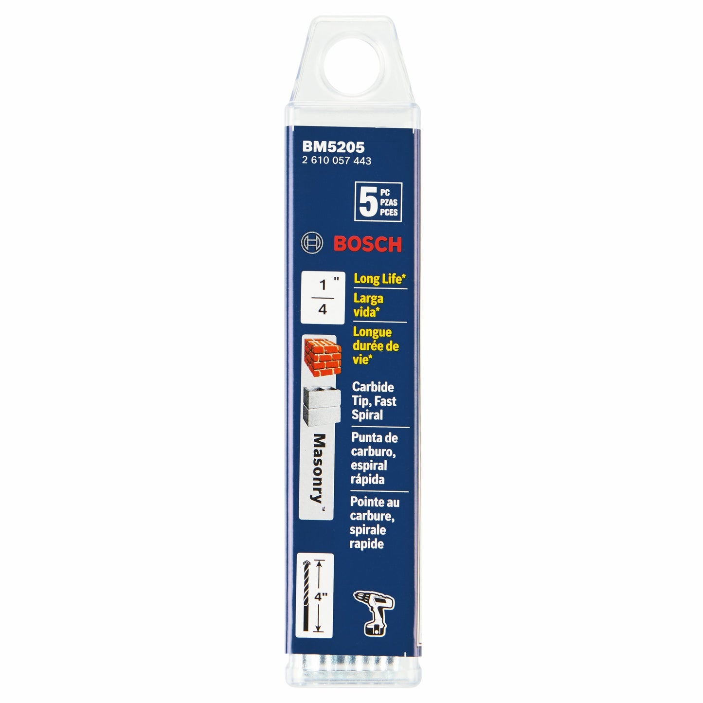 BOSCH BM5205 5 pc. 1/4 In. X 2 In. X 4 In. Fast Spiral Rotary Masonry Drill Bits VM Hardware