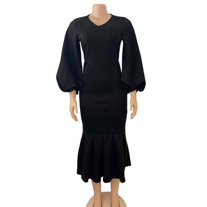 European And American Fashion Plus Size V-neck Long-sleeve Dress Grayceful LLC