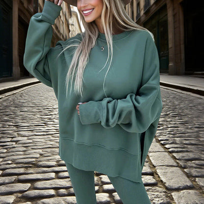 Women’s Solid Color 2-Piece Tracksuit — Crewneck Sweatshirt FitiqueFit