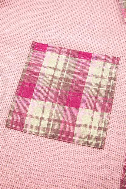 Pink Waffle Patch Pocket Plaid Patchwork Plus Size Shirt Garden Naked Curves