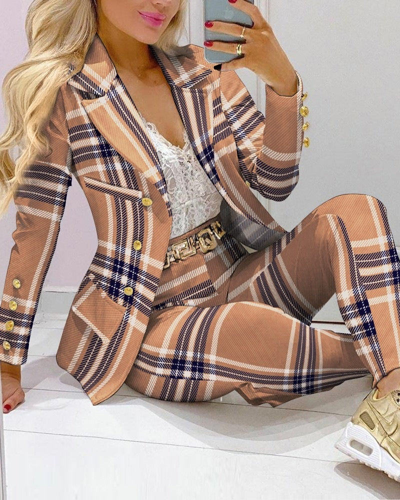 Women's Printed Coat & Trousers Two-Piece Set – 19 Prints, Casual Fashion Suit FitiqueFit