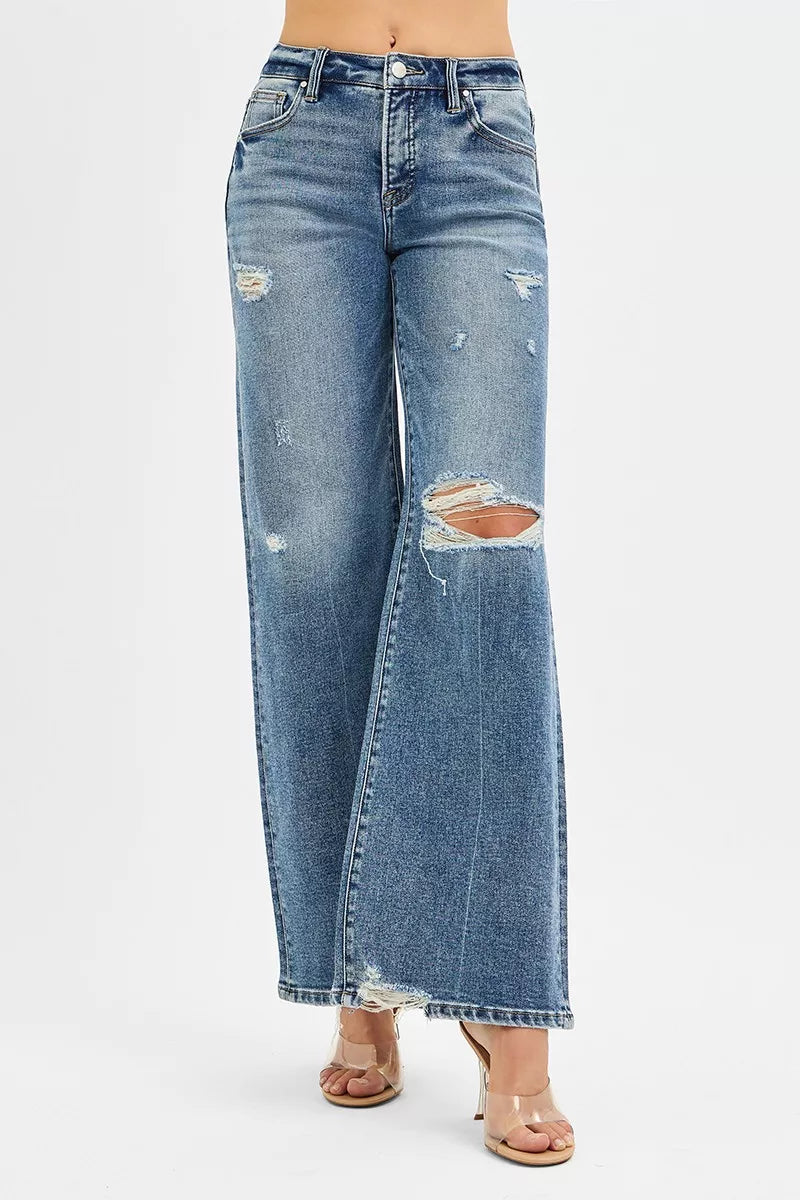 RISEN Tummy Control Mid Rise Fit Wide Jeans West2East Surf
