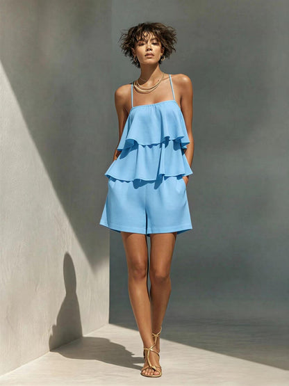 Women's Multi-Layer Ruffle Camisole & Shorts Set FitiqueFit