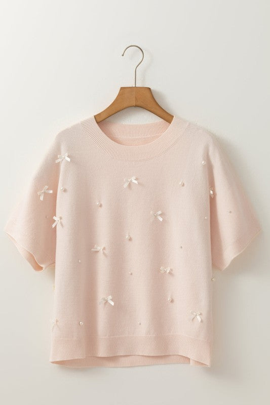 Bow Pearl Embellished Dolman Short Sleeve Sweater Shop Style & More | Fresh Looks, Everyday Deals & Free Shipping