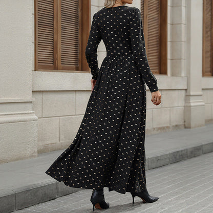 Elegant Retro Lace V-neck Bow Print Dress Grayceful LLC