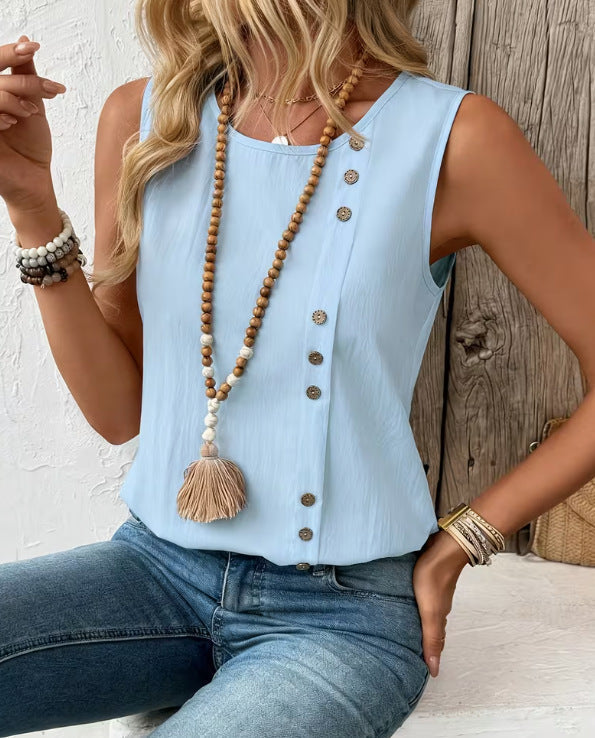 Women's Loose-Fit Round-Neck Cotton Tank Top – Casual Elegant Solid Color FitiqueFit