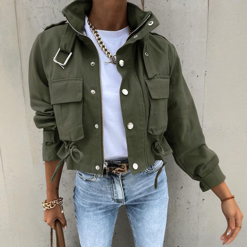 Women’s stand collar drawstring hem jacket FitiqueFit