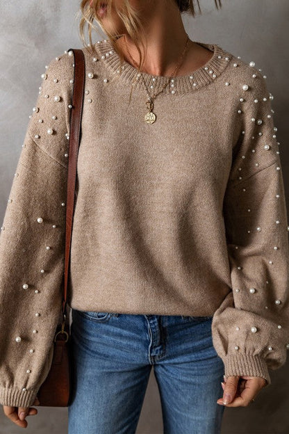 Pearled Drop Shoulder Round Neck Sweater Shop Style & More | Fresh Looks, Everyday Deals & Free Shipping