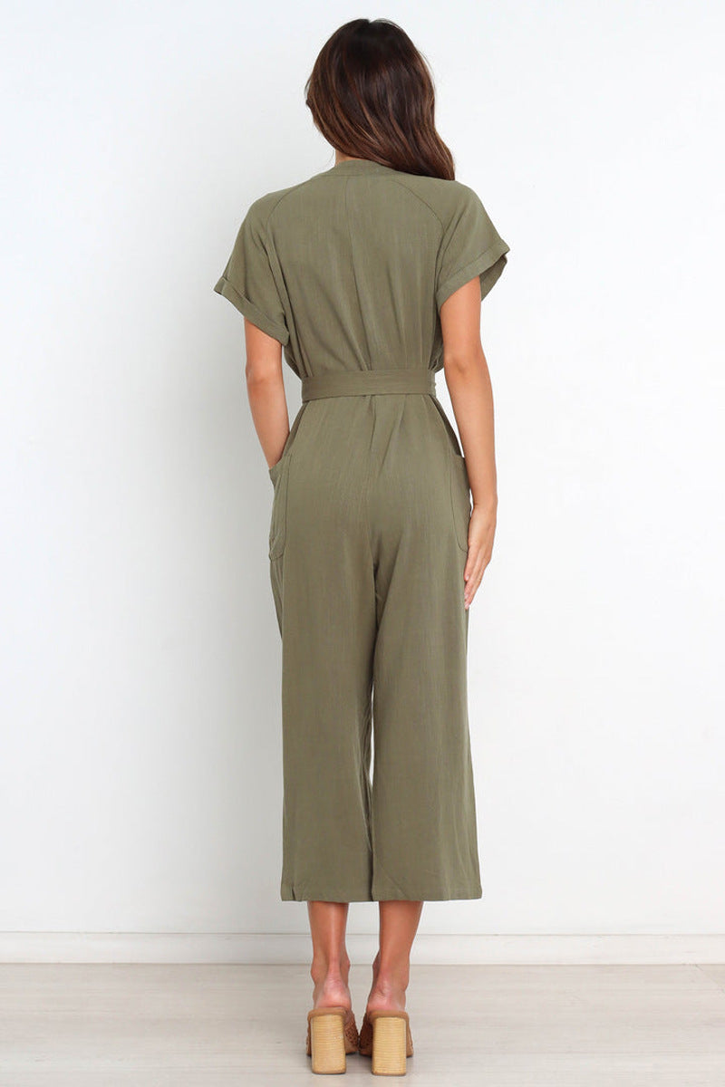 Women's V-Neck Cropped Wide-Leg Knit Jumpsuit FitiqueFit