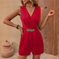 Elegant Sleeveless V-Neck Jumpsuit Solid Color One-Piece FitiqueFit