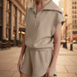 Half-Zip Lapel Sweatshirt & Shorts Two-Piece Set | 6 Colors FitiqueFit