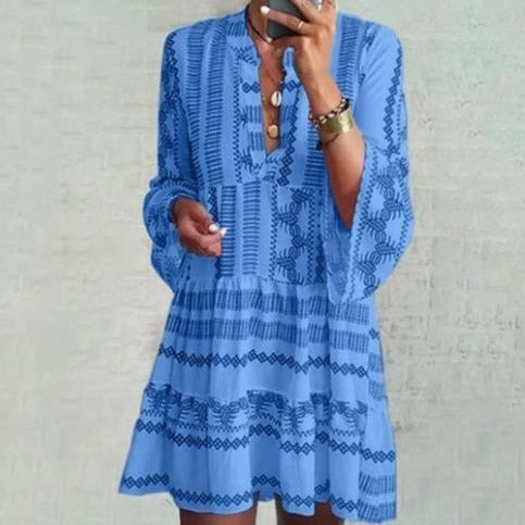 Bohemian Flare Sleeve Stand Dress Grayceful LLC