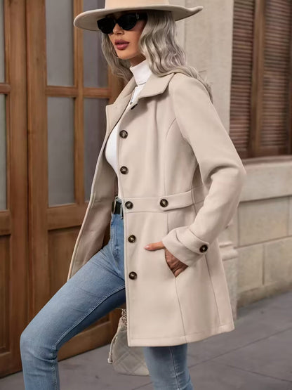 Women’s Elegant Woolen Coat – Medium-Length Lapel Slim Fit Winter Coat FitiqueFit