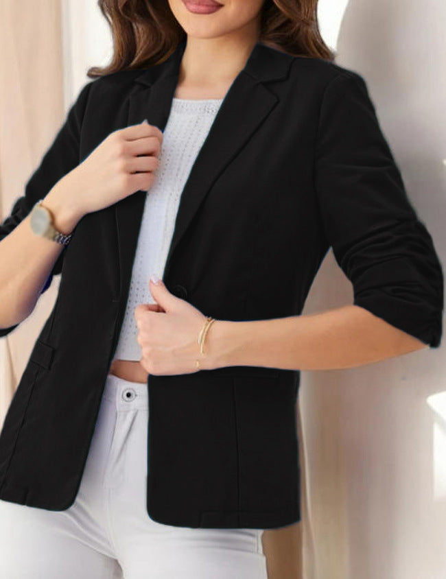 Women’s Three-Quarter Sleeve Pleated Office Blazer FitiqueFit