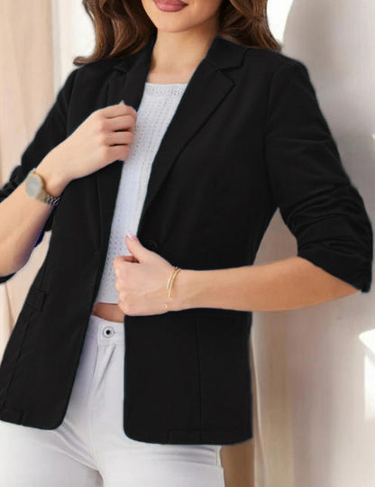 Women’s Three-Quarter Sleeve Pleated Office Blazer FitiqueFit