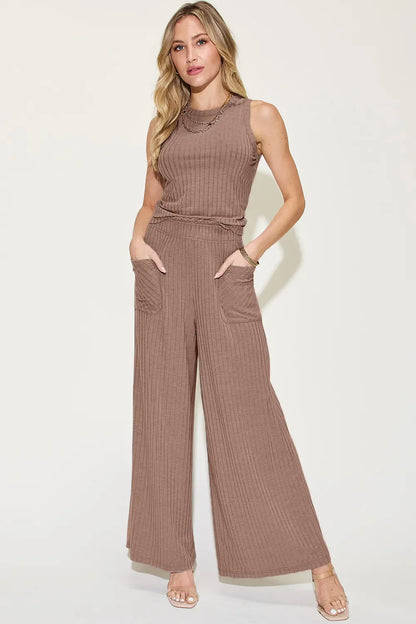Basic Bae Full Size Ribbed Tank and Wide Leg Pants Set New Era Fashion LLc