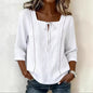 Printed Lace-Up Square-Neck Shirt – Three-Quarter Sleeve, Ramie FitiqueFit