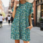 Floral Print Loose Pocket Dress | Round Neck Short Sleeve FitiqueFit