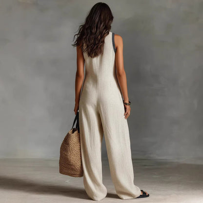 Women’s Simple Linen-Blend Sleeveless Jumpsuit FitiqueFit
