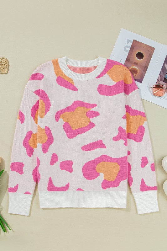Leopard Round Neck Drop Shoulder Sweater Shop Style & More | Fresh Looks, Everyday Deals & Free Shipping