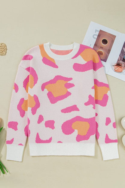 Leopard Round Neck Drop Shoulder Sweater Shop Style & More | Fresh Looks, Everyday Deals & Free Shipping