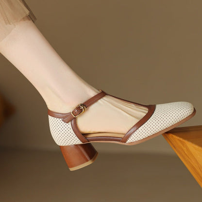 Women's Leather T-Strap Mule Sandals FitiqueFit