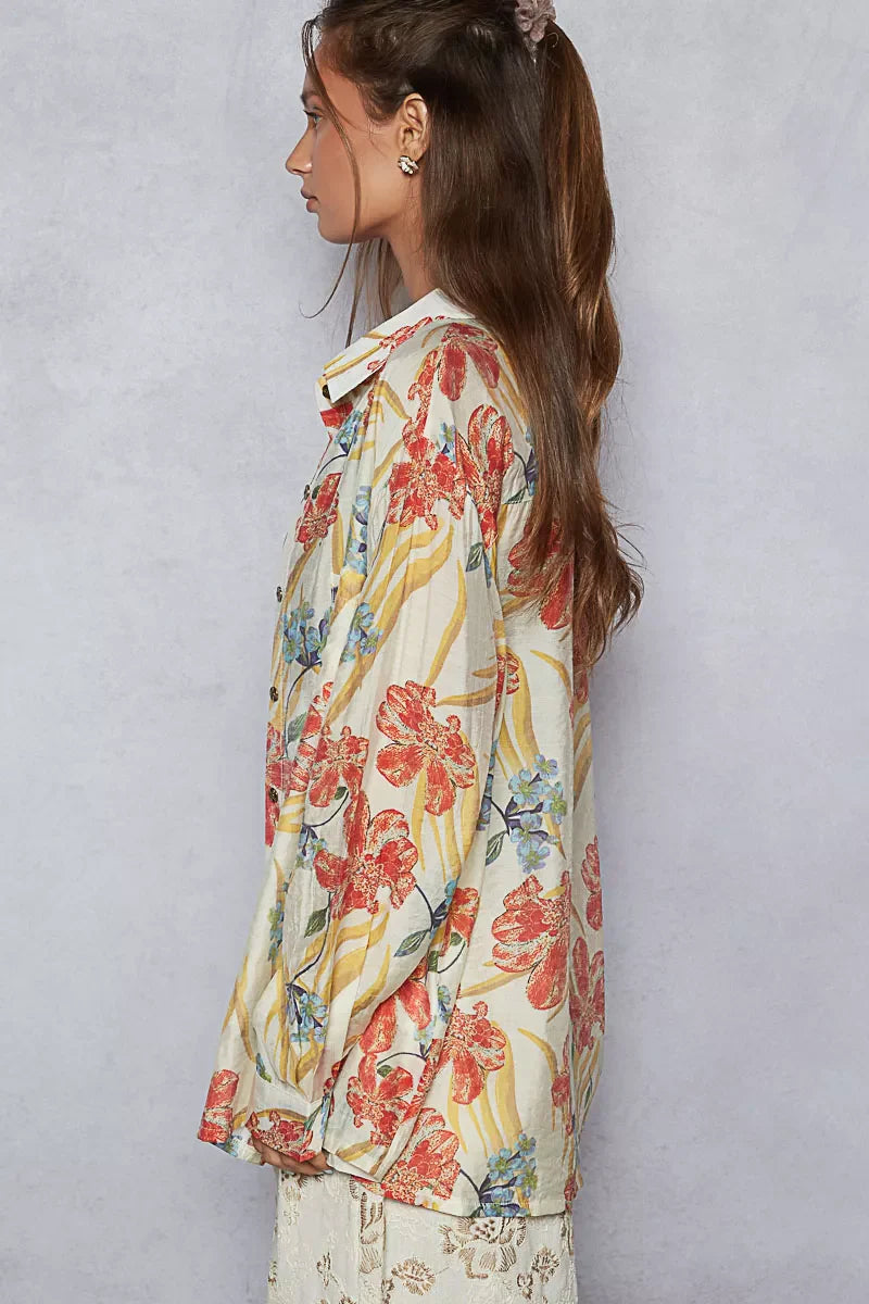 POL Floral Print Button Down Long Sleeve Shirt West2East Surf