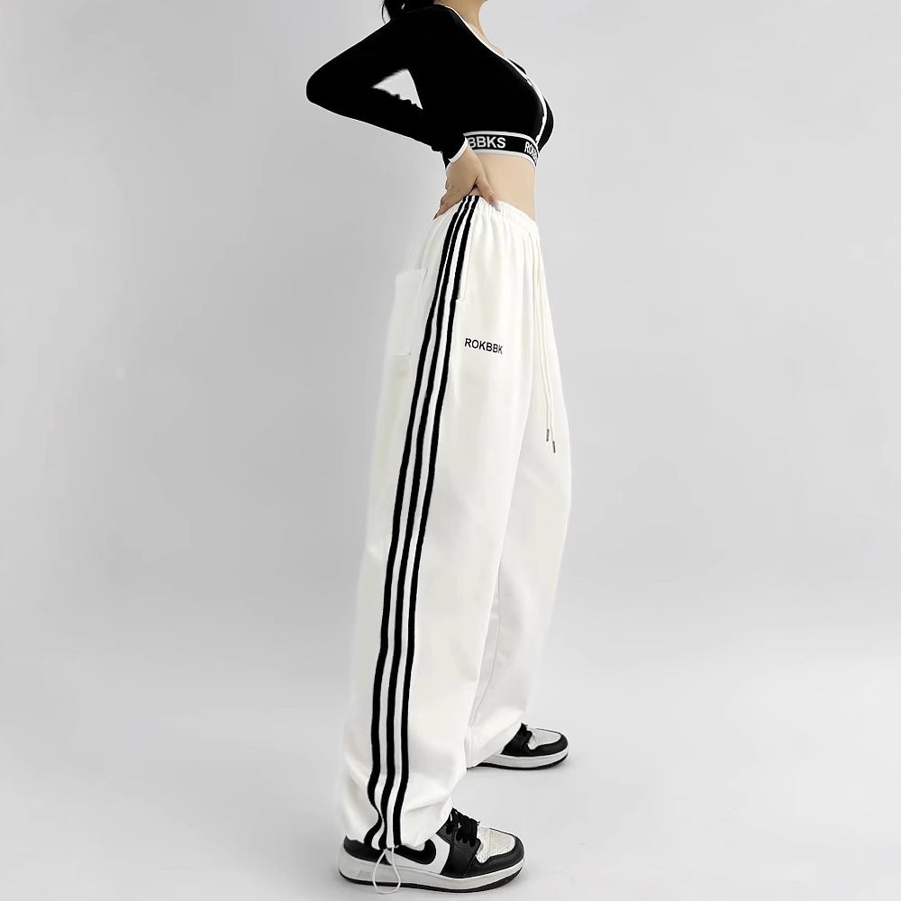 Embroidered Patchwork Wide-Leg Athletic Sweatpants | 4 Colors FitiqueFit