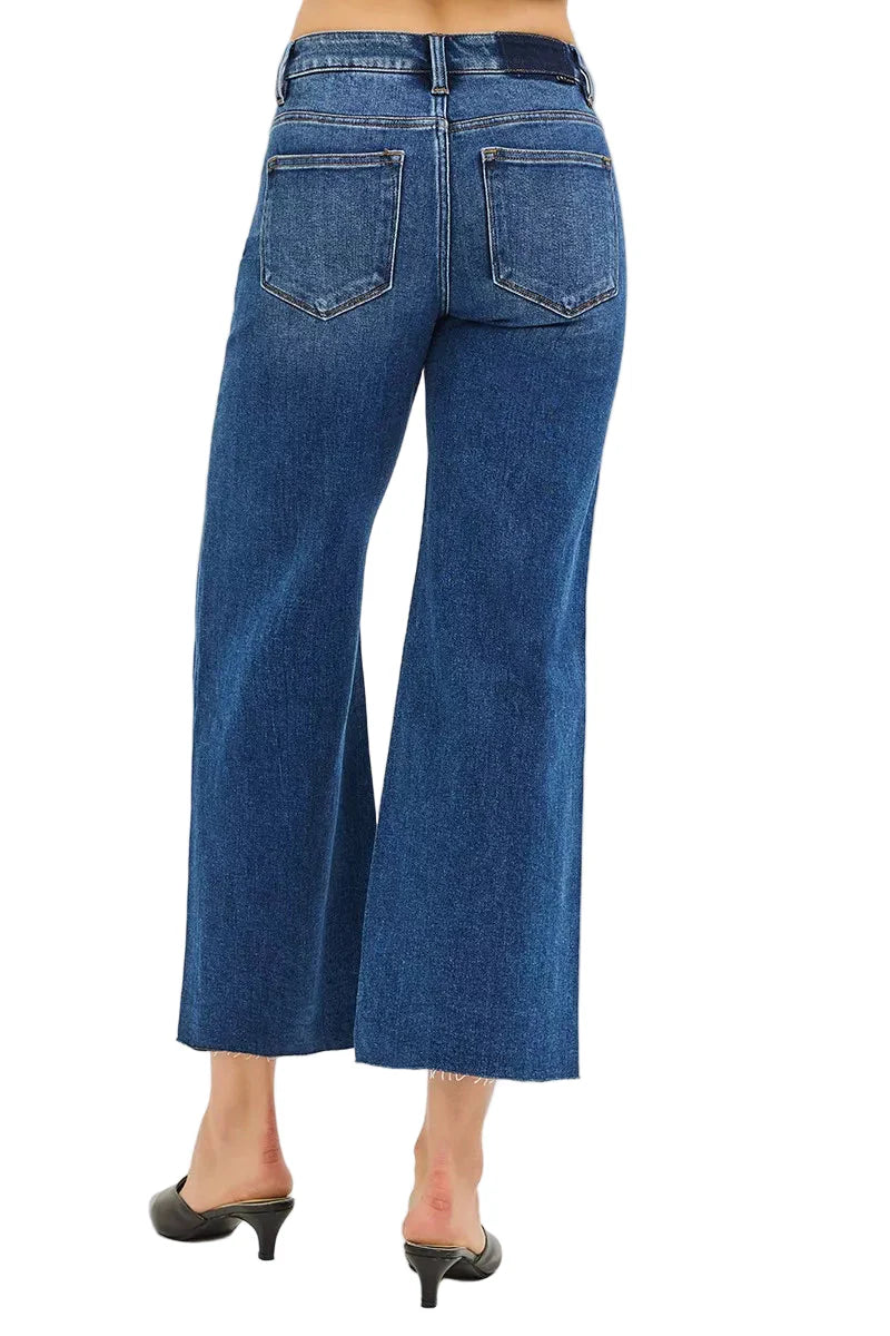 RISEN Full Size Mid Rise Crop Wide Raw Cut Hem Jeans Plus Size Garden Naked Curves
