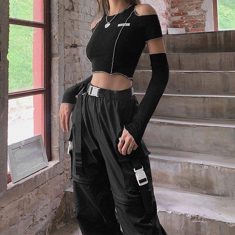 Summer Stylish Short Fitted T-Shirt for Women with a Round Neck, Hollow Design, And Long Sleeves, Perfect for Street Photography NovaCart