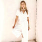 Women's Loose V-Neck Lace-Up Jumpsuit – Wide-Leg Pocket One-Piece FitiqueFit