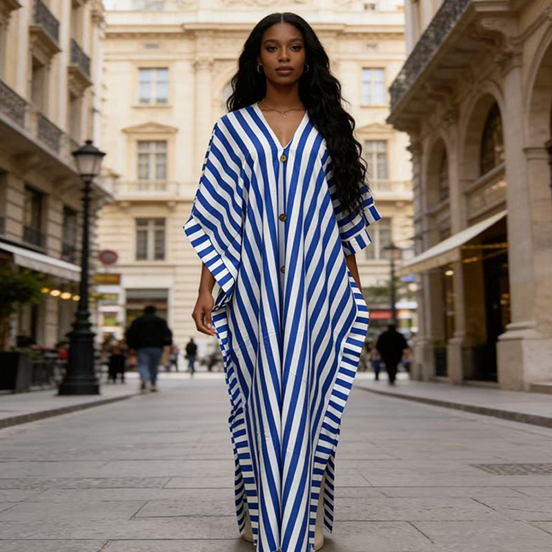 African-Inspired Striped Loose Long Dress | One Size 5 Colors FitiqueFit