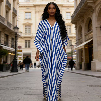 African-Inspired Striped Loose Long Dress | One Size 5 Colors FitiqueFit