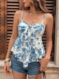 Floral Print Tie Front Ruffle Hem Cami New Era Fashion LLc