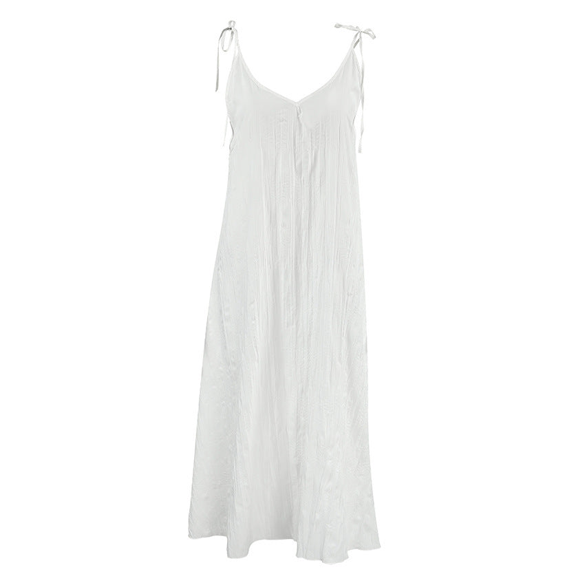 Autumn White Comfortable Sling Dress Grayceful LLC