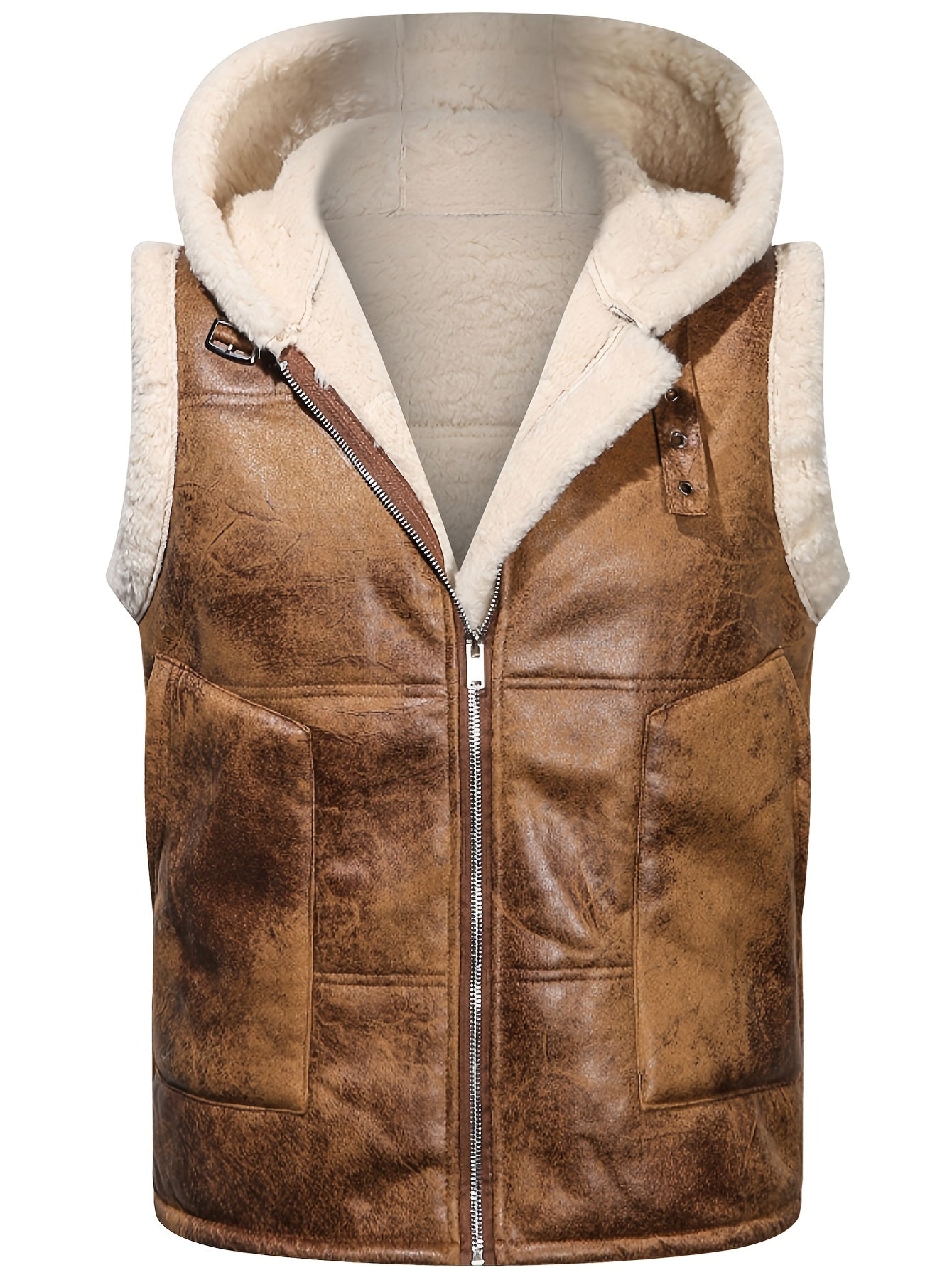 Men's Faux Fur-Lined Hooded Vest, Thickened and -Lined, Fashionable Windproof and Warm Outer Jacket for Men NovaCart