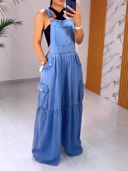 Full Size Pocketed Wide Leg Denim Overalls Plus Size New Era Fashion LLc